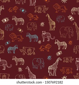 Cute hand drawn African animal safari   seamless pattern background. Perfect for stationary , textile and home decor projects.