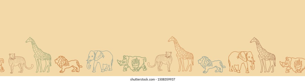 Cute hand drawn African animal safari   seamless border pattern. Perfect for stationary , textile and home decor projects.