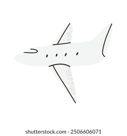 Cute hand drawn airplane, cartoon flat vector illustration isolated on white background. Concepts of traveling, vacation and airports.