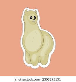 Cute hand drawn alpaca in pastel colors with sticker outline