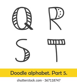Cute hand drawn alphabet. Doodle letters Q-T.