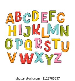 Cute hand drawn alphabet made in vector. Doodle letters for your design. Isolated characters. Handdrawn display font for DIY projects and kids design.