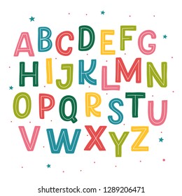 Cute hand drawn alphabet made in vector. Doodle letters for your design. Isolated characters. Handdrawn display font for DIY projects and kids design.
