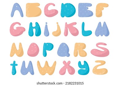 Cute hand drawn alphabet made in vector. Doodle letters for your design. Vector cartoon alphabet white background. Funny abc design for book cover, poster, card, print on baby's clothes