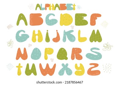 Cute hand drawn alphabet made in vector. Doodle letters for your design. Vector cartoon alphabet white background. Funny abc design for book cover, poster, card, print on baby's clothes
