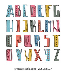 Cute hand drawn alphabet made in vector. ABC for your design. Easy to use and edit letters. Hand drawn digital isolated alphabet for DIY projects and design.