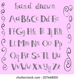 Cute hand drawn alphabet with shadow made in vector. ABC for your design. Easy to use and edit letters
