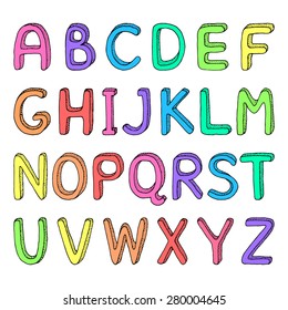 Cute hand drawn alphabet, stylized dots. Set of letters for your design. Creative design elements. Colorful alphabet
