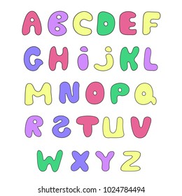 Cute hand drawn alphabet. Vector funny comics font.