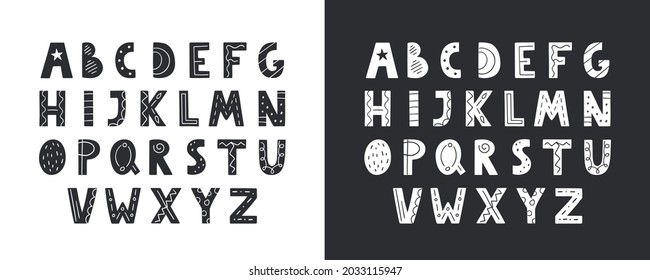 Cute hand drawn alphabet in vector. Doodle letters for your design. Black and white version.