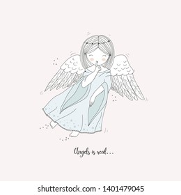 Cute hand drawn angel illustration.  Children's poster, card design..