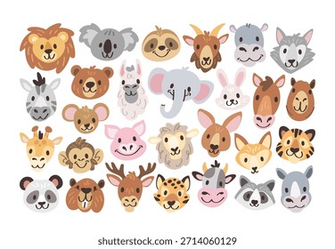 Lindos avatares de animales dibujados a mano con una gama de expresiones faciales divertidas y caprichosas