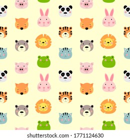 Cute hand drawn animals characters seamless pattern background. Cartoon zoo background. Vector Illustration EPS10