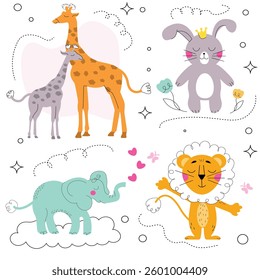 Cute hand drawn animals doodle drawing for kids
