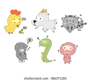 cute hand drawn animals set