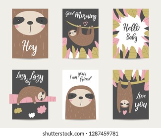 Cute hand drawn anime style baby shower cards, brochures, invitations with panda bear, heart, crown, ball, polka dots, bamboo leaves. Cartoon kawaii panda bear background in asian style