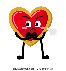 Cute Hand Drawn Annoyed Grumpy Heart-shaped Cookie 