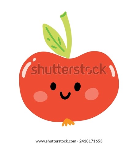 Cute hand drawn apple smiling. Kawaii funny fruit character for kids