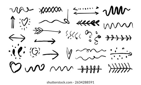 Cute hand drawn arrows and hearts pack for love themed digital designs wedding planners and journals