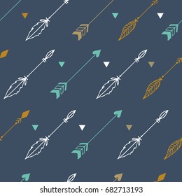 Cute hand drawn arrows seamless pattern. Vector illustration in boho style