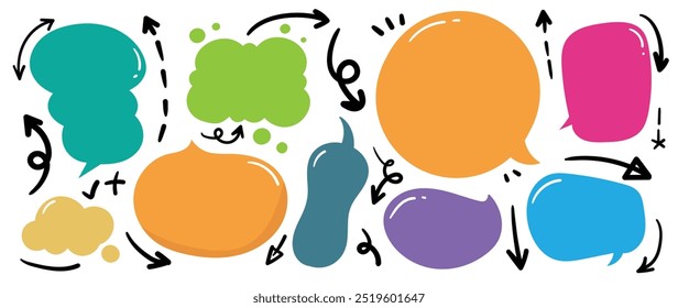 Lindas flechas dibujadas a mano y conjunto de Vectores de burbujas de discurso.