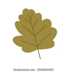 Cute hand drawn autumn leaf, cartoon flat vector illustration isolated on white background. Simple green fall leaf, nature design element.