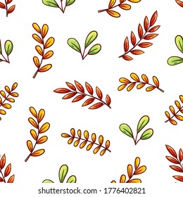 cute hand drawn autumn leaves seamless pattern background