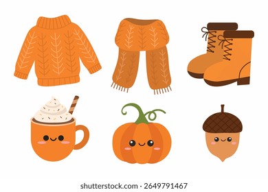 Cute hand drawn autumn set. Suitable for flat design graphic for autumn party, farmers market, harvest festival, thanksgiving day 