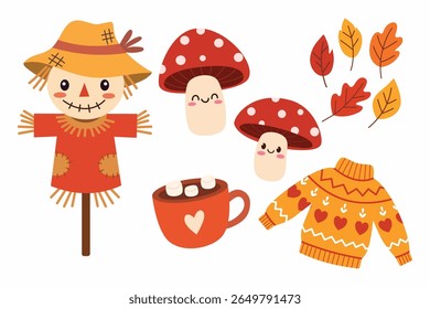 Cute hand drawn autumn set. Suitable for flat design graphic for autumn party, farmers market, harvest festival, thanksgiving day 