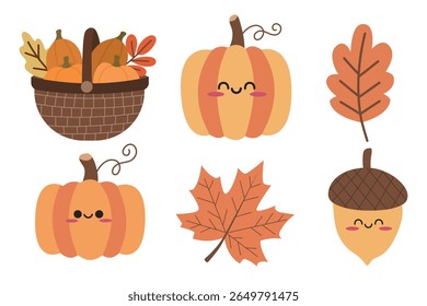 Cute hand drawn autumn set. Suitable for flat design graphic for autumn party, farmers market, harvest festival, thanksgiving day 