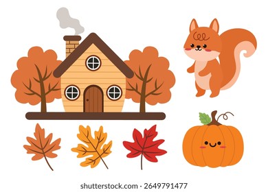 Cute hand drawn autumn set. Suitable for flat design graphic for autumn party, farmers market, harvest festival, thanksgiving day 
