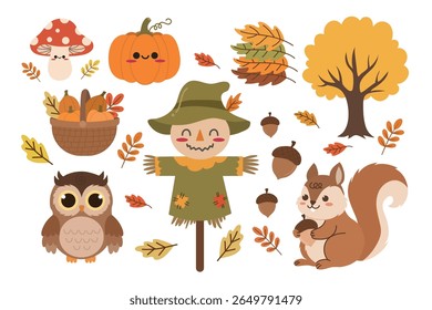 Cute hand drawn autumn set. Suitable for flat design graphic for autumn party, farmers market, harvest festival, thanksgiving day 