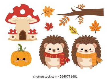 Cute hand drawn autumn set. Suitable for flat design graphic for autumn party, farmers market, harvest festival, thanksgiving day 