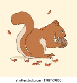 cute hand drawn autumn squirrel illustration