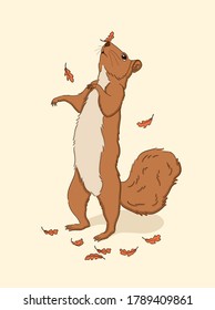 cute hand drawn autumn squirrel illustration