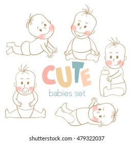 Cute hand drawn babies set. Vector Illustration