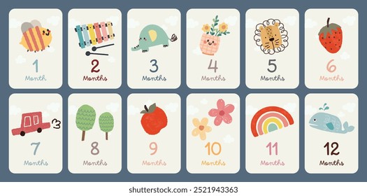 cute hand drawn baby milestone flashcard printable for kids education activity