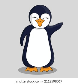 Cute hand drawn baby penguin isolated in a soft grey background vector illustration, adorable animal Ilustration 