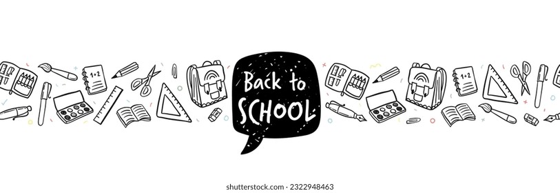 Cute hand drawn back to school seamless pattern, lovely school supplies, great for banners, wallpapers, wrapping - vector design