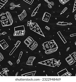 Cute hand drawn back to school seamless pattern, lovely school supplies, great for banners, wallpapers, wrapping - vector design