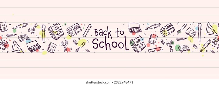 Cute hand drawn back to school seamless pattern, lovely school supplies, great for banners, wallpapers, wrapping - vector design