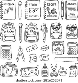 Cute hand drawn back to school stationery element doodle set vector clipart Cute hand drawn back to school stationery element doodle set vector clipart