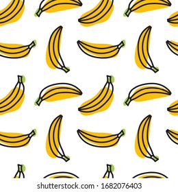 Cute hand drawn bananas on a white background. Vector seamless pattern.