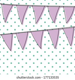 Cute hand drawn banner with contoured pennants on dots background.  Empty space for your text 