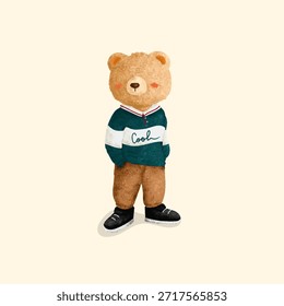 Personaje lindo del oso dibujado a mano en suéter de rayas