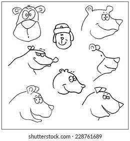 Cute hand drawn bear heads