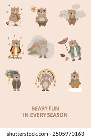 Cute Hand - drawn bear illustration ideal for children's products, nursery decor, greeting cards, or any creative project needing a touch of whimsy. 