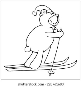 Cute hand drawn bear with a ski