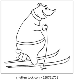 Cute hand drawn bear with a ski
