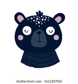 Cute hand drawn bear. Vector design for baby fashion. 